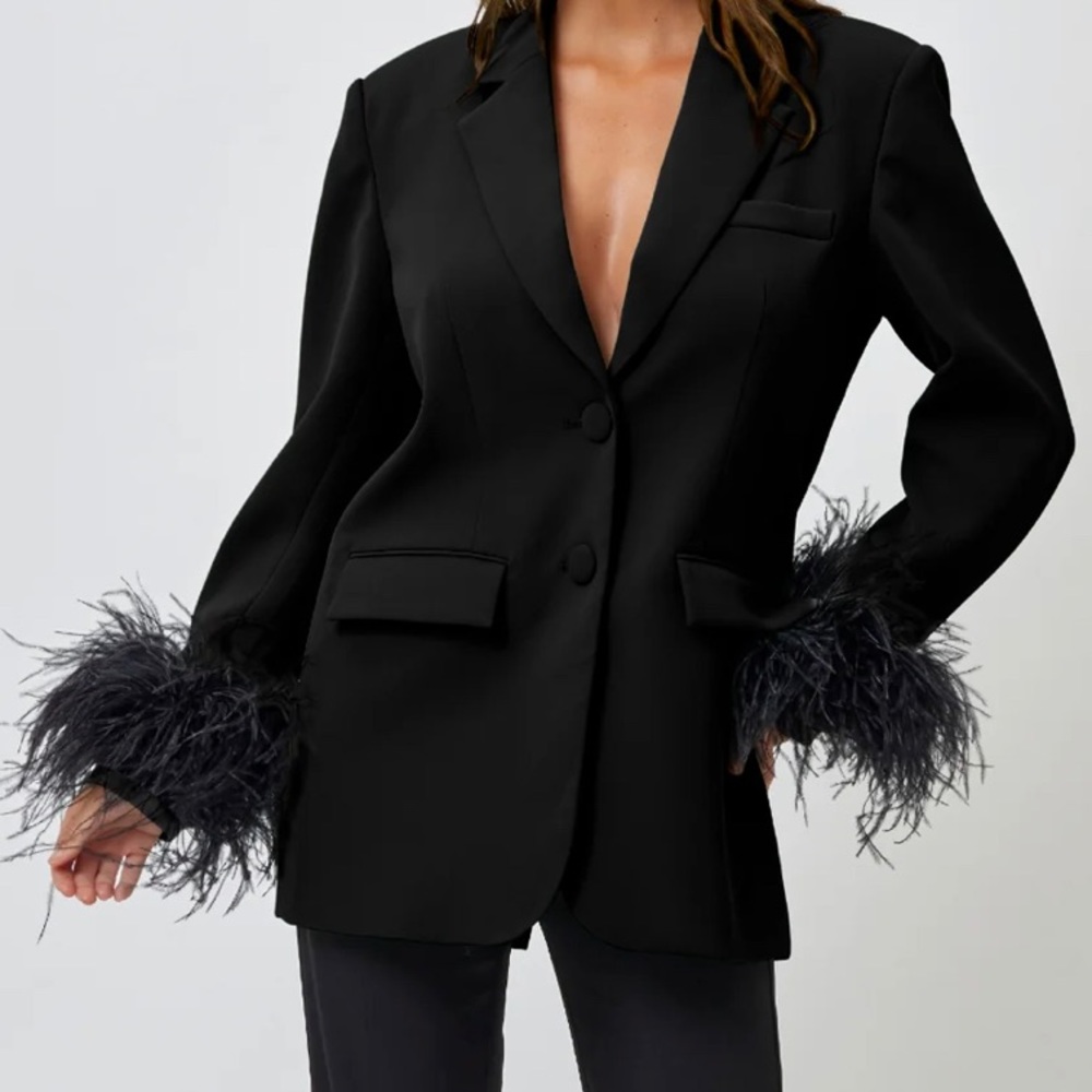 Bianca and Bridgett Feather Cuff Sleeve Blazer